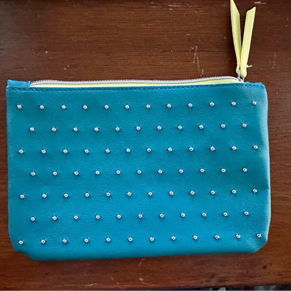 ipsy Handbags - IPSY Teal & Silver Studded 100TH Glam Cosmetic Bag NEW